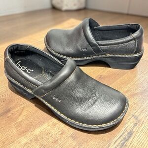 Born BOC Peggy Clogs Work Shoes Black Pebbled Leather Womens 8 M